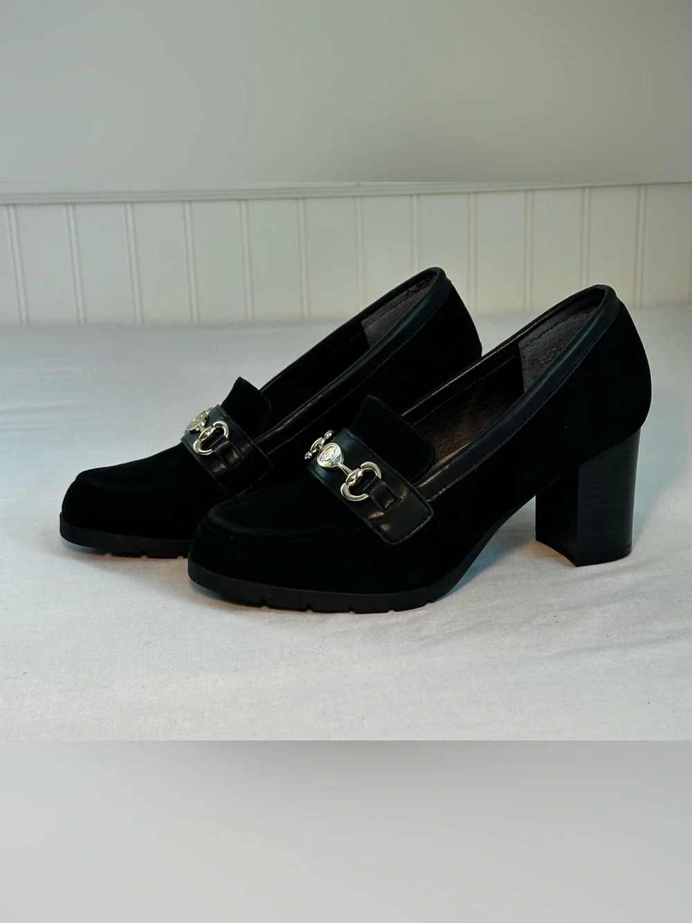 Giani Bernini Black Loafers with Gold Horsebit Accent